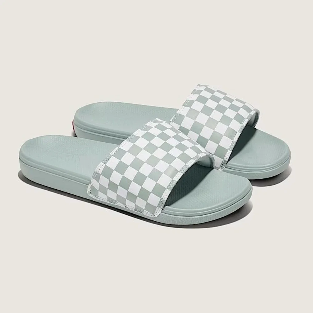 Vans La Costa Checkers Slide-On Sandals Sage Gray White board Mens Size 12 New